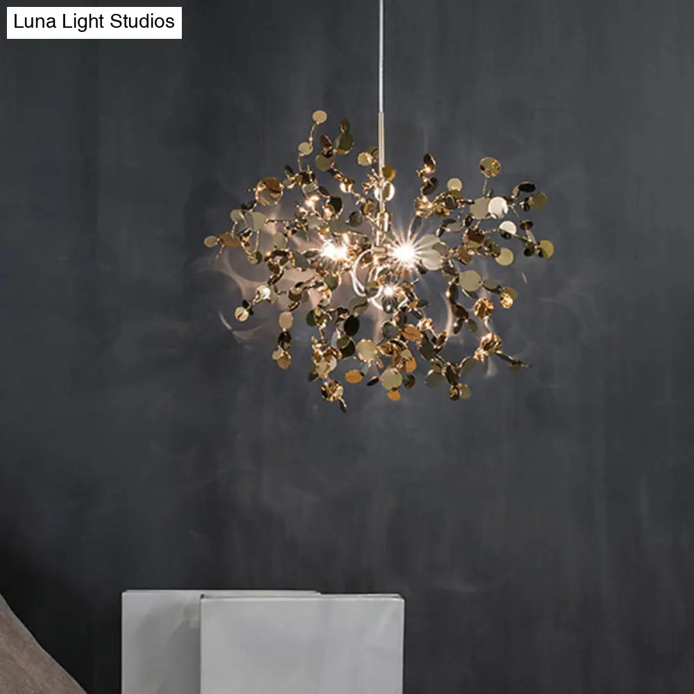 Modern Stainless Steel Leaf Pendant Light - Sequin Chandelier (3-Light) For Clothing Store