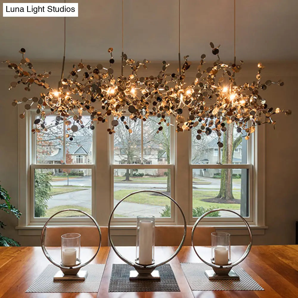 Modern Stainless Steel Leaf Pendant Light - Sequin Chandelier (3-Light) For Clothing Store