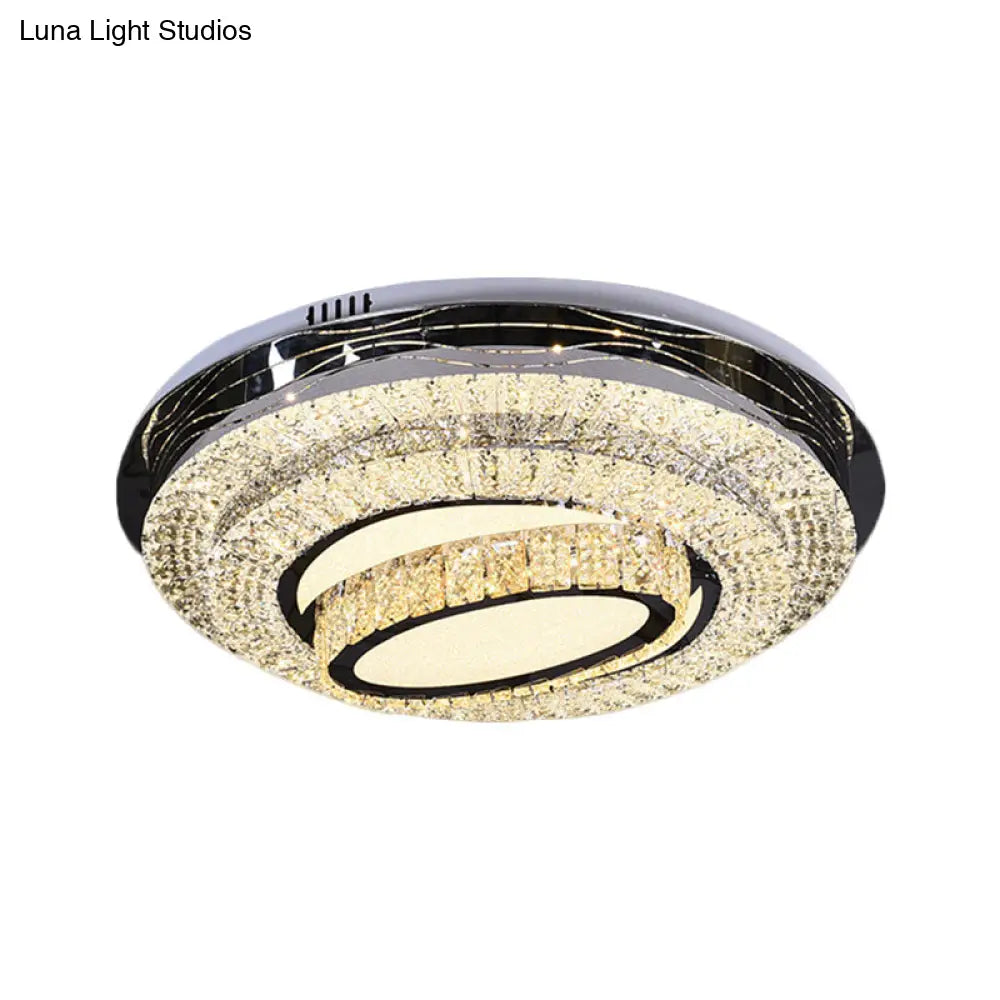 Modern Stainless - Steel Led Ceiling Mount - Clear Crystal Block Circular Flush Light For Great Room