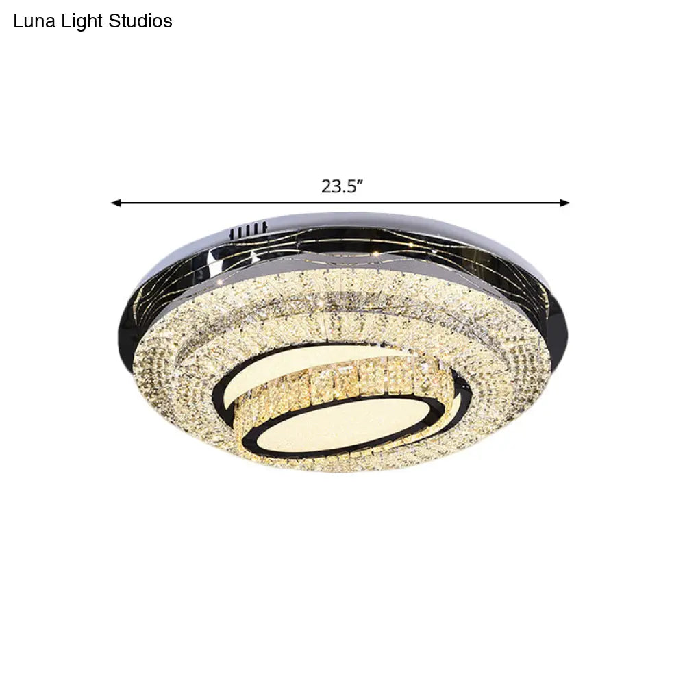 Modern Stainless - Steel Led Ceiling Mount - Clear Crystal Block Circular Flush Light For Great Room