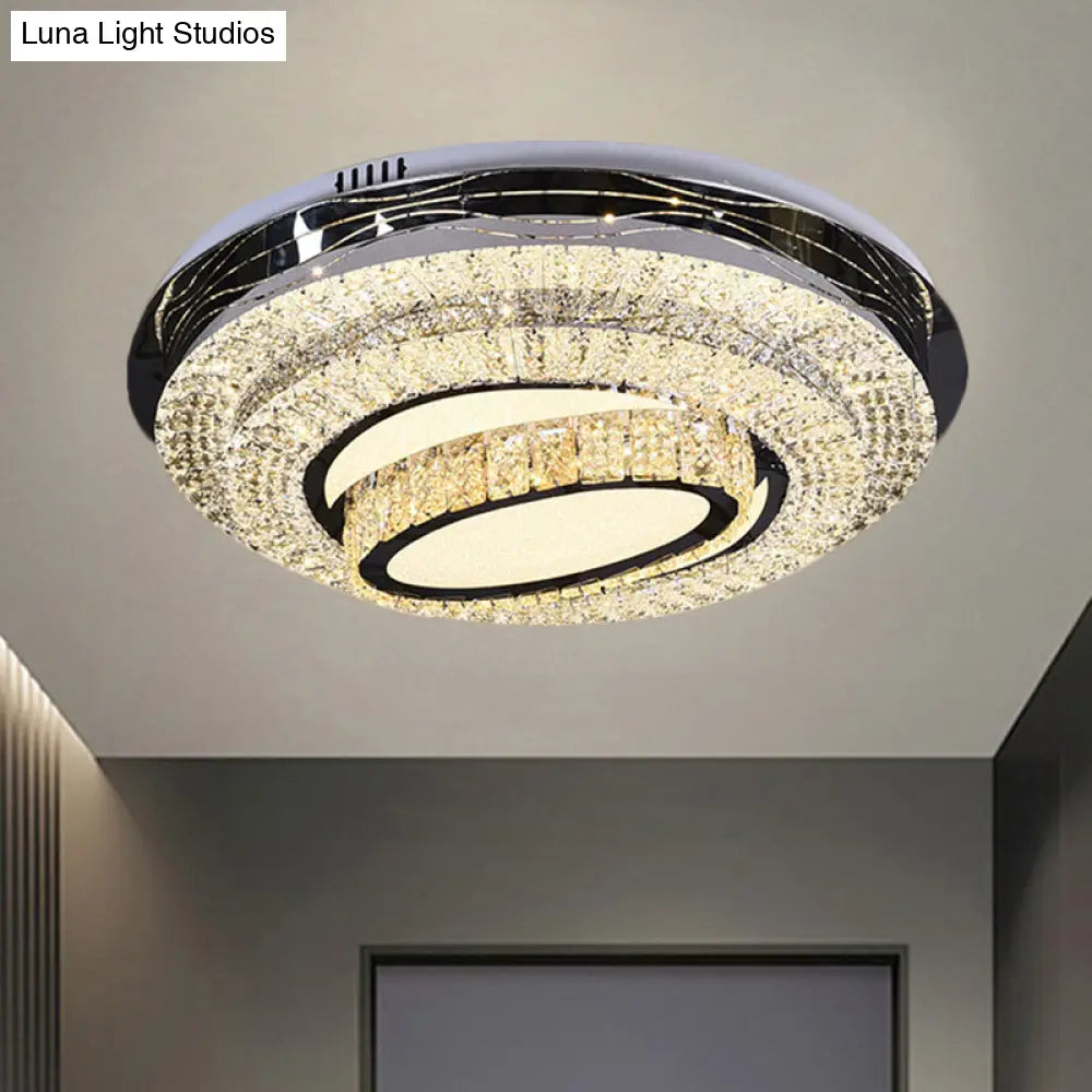 Modern Stainless - Steel Led Ceiling Mount - Clear Crystal Block Circular Flush Light For Great Room