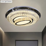 Modern Stainless - Steel Led Ceiling Mount - Clear Crystal Block Circular Flush Light For Great Room