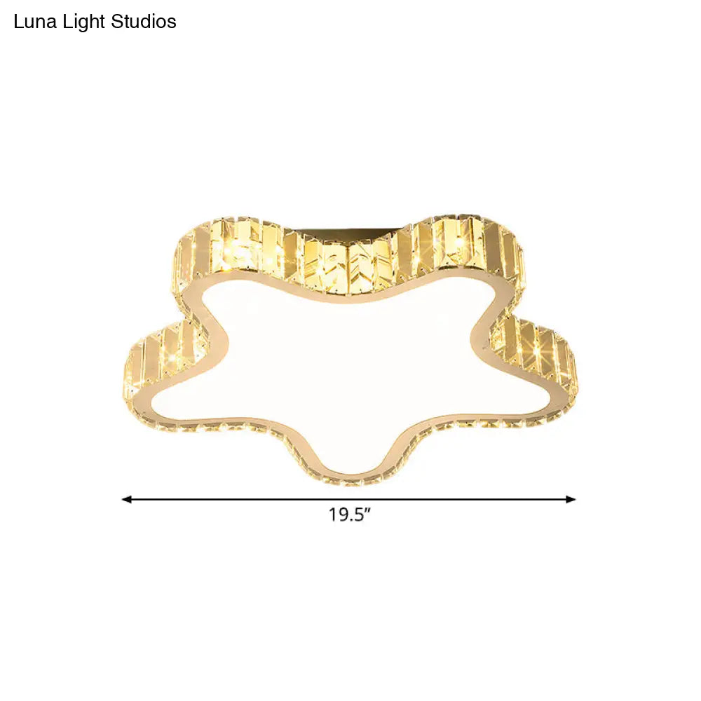 Modern Stainless - Steel Led Flushmount Ceiling Lamp With Clear Rectangular - Cut Crystals