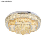 Modern Stainless Steel Led Flushmount Ceiling Light With Cut Crystal Floral Design