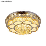 Modern Stainless Steel Led Flushmount Ceiling Light With Cut Crystal Floral Design