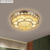 Modern Stainless Steel Led Flushmount Ceiling Light With Cut Crystal Floral Design