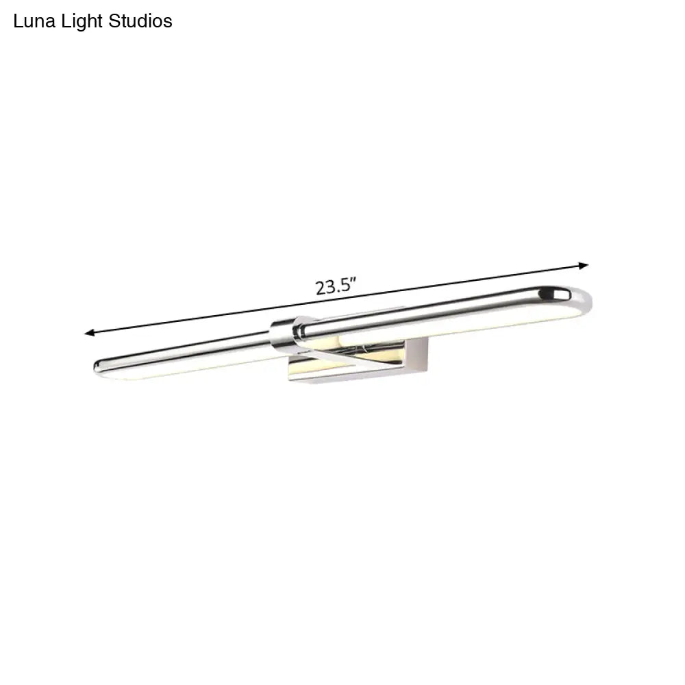 Modern Stainless Steel Led Wall Lamp With Acrylic Oval Shade - Chrome Vanity Lighting Fixture