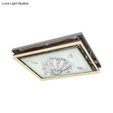 Modern Stainless-Steel Rectangular Ceiling Lamp With Clear Crystal Draping And Led Flush Mount For
