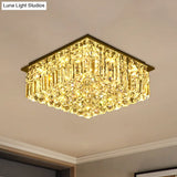 Modern Stainless Steel Square Ceiling Light With Clear Bevel Cut Glass - Led Flush Mount For Bedroom