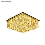 Modern Stainless Steel Square Ceiling Light With Clear Bevel Cut Glass - Led Flush Mount For Bedroom