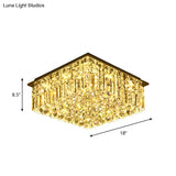 Modern Stainless Steel Square Ceiling Light With Clear Bevel Cut Glass - Led Flush Mount For Bedroom