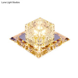 Modern Stainless Steel Square Led Flush Mount Crystal Ceiling Light For Aisles