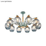 Modern Starburst Chandelier Pendant Light With Dimpled Blown Glass - 6/8/10 Lights Grey/Green