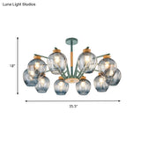 Modern Starburst Chandelier Pendant Light With Dimpled Blown Glass - 6/8/10 Lights Grey/Green