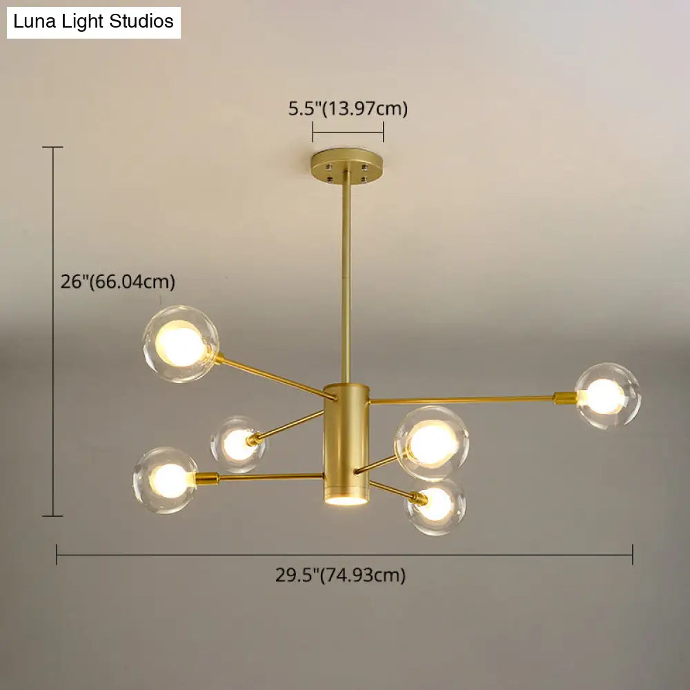 Modern Starburst Hanging Chandelier Light For Living Room - Clear Globe Glass Ceiling Pendant