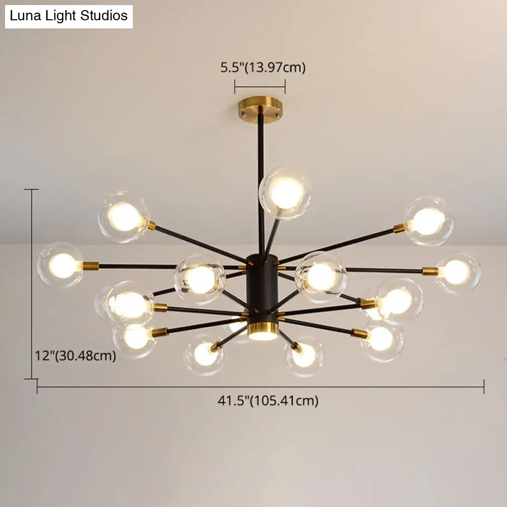 Modern Starburst Hanging Chandelier Light For Living Room - Clear Globe Glass Ceiling Pendant