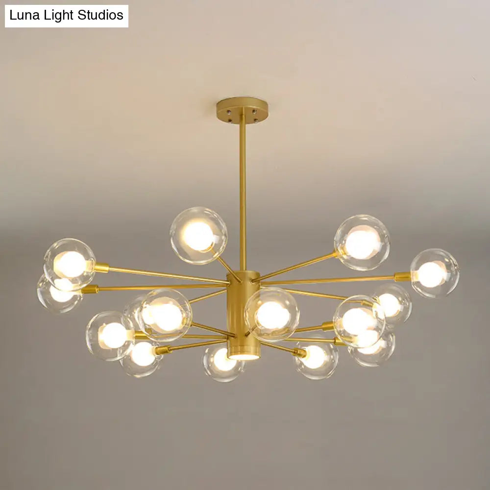 Modern Starburst Hanging Chandelier Light For Living Room - Clear Globe Glass Ceiling Pendant