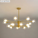 Modern Starburst Hanging Chandelier Light For Living Room - Clear Globe Glass Ceiling Pendant