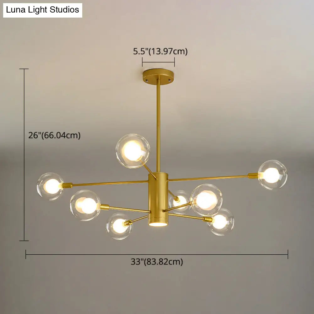 Modern Starburst Hanging Chandelier Light For Living Room - Clear Globe Glass Ceiling Pendant