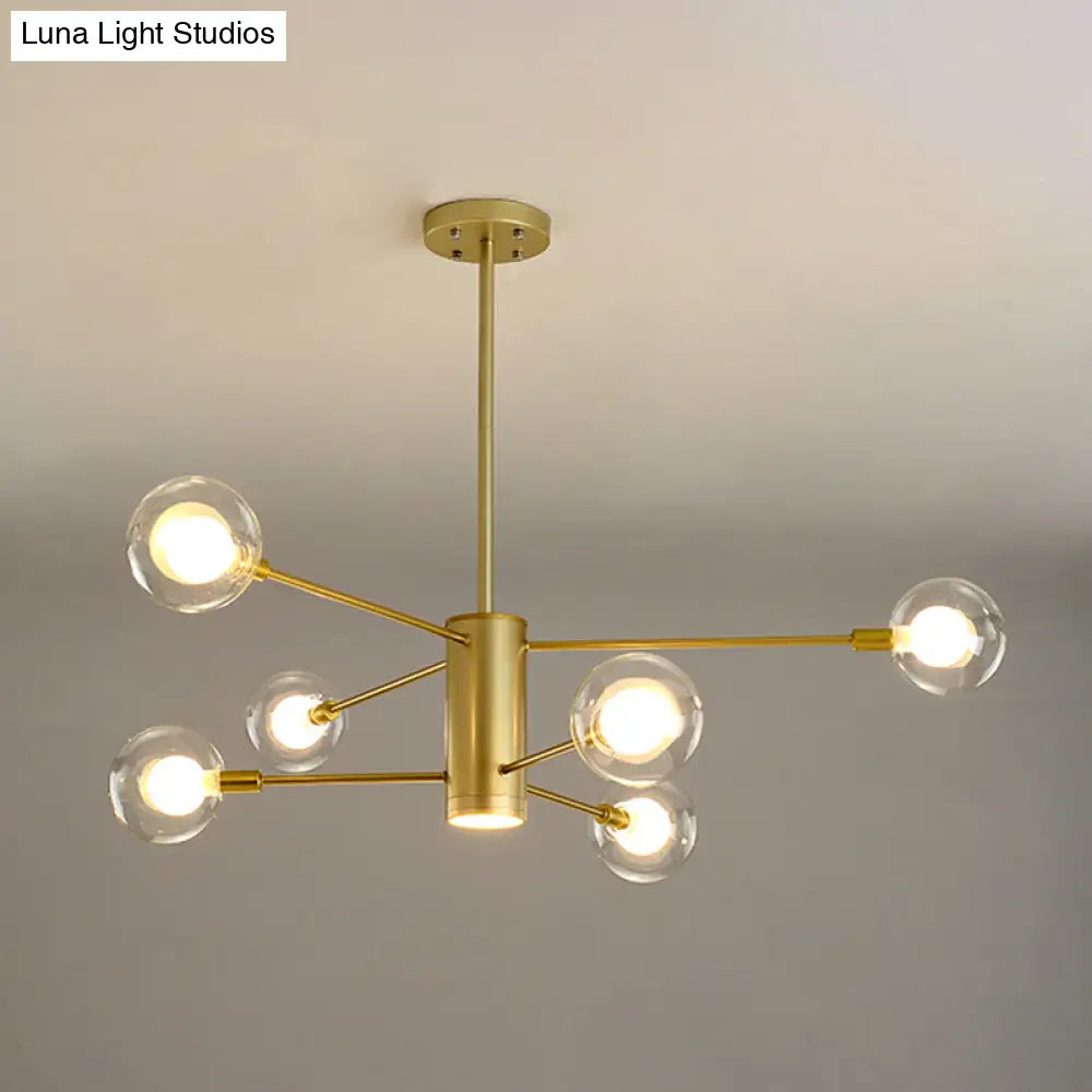 Modern Starburst Hanging Chandelier Light For Living Room - Clear Globe Glass Ceiling Pendant