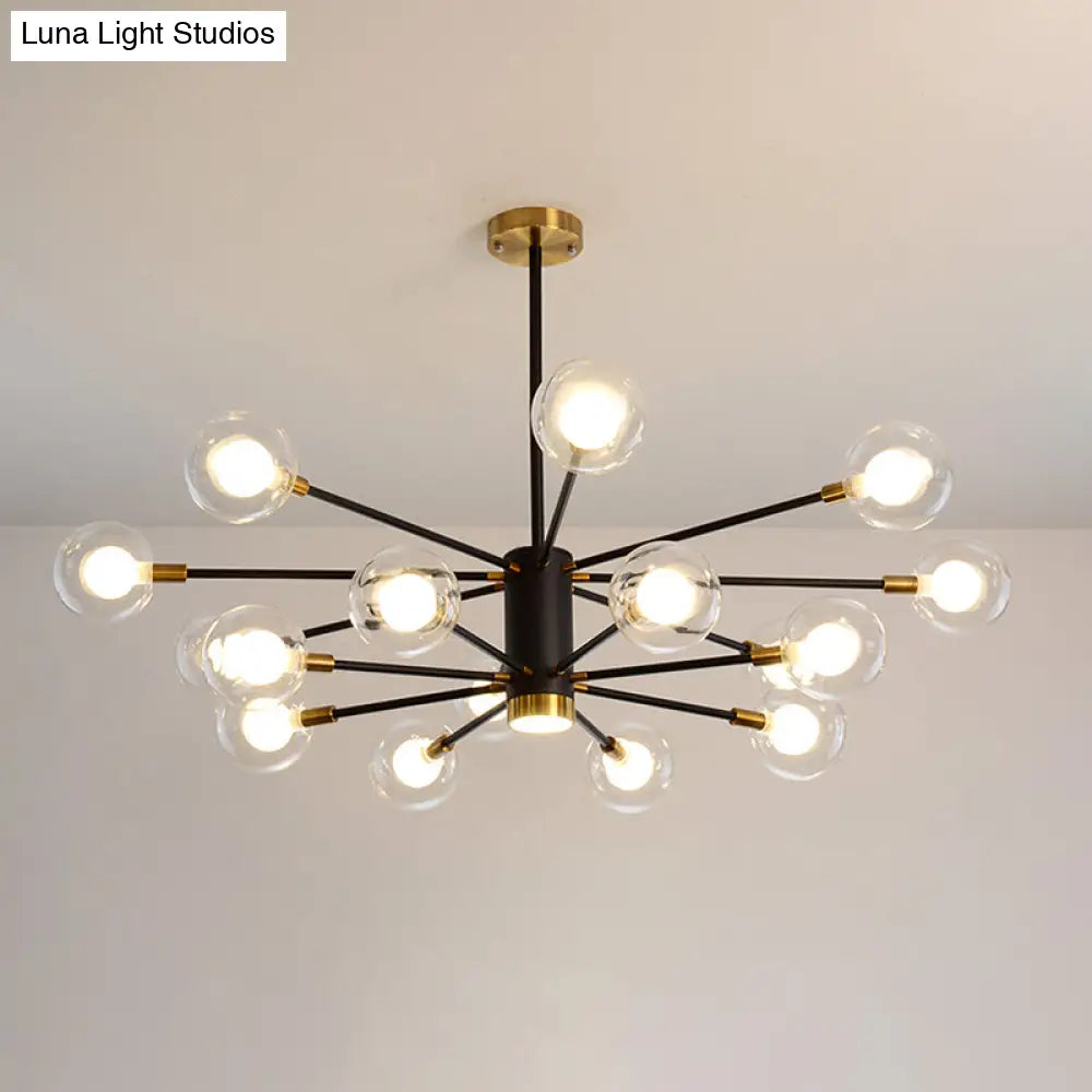 Modern Starburst Hanging Chandelier Light For Living Room - Clear Globe Glass Ceiling Pendant