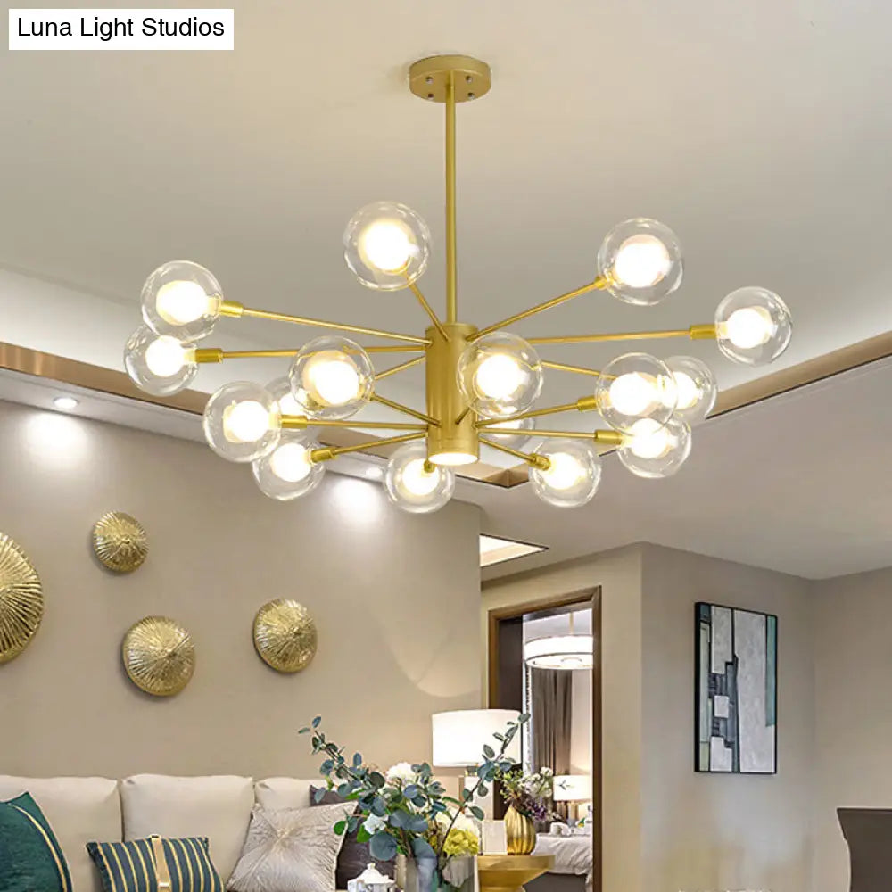 Modern Starburst Hanging Chandelier Light For Living Room - Clear Globe Glass Ceiling Pendant
