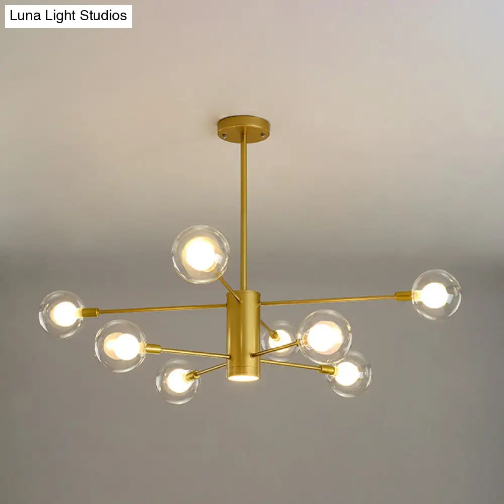 Modern Starburst Hanging Chandelier Light For Living Room - Clear Globe Glass Ceiling Pendant
