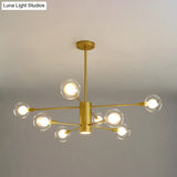 Modern Starburst Hanging Chandelier Light For Living Room - Clear Globe Glass Ceiling Pendant