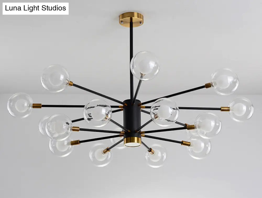 Modern Starburst Hanging Chandelier Light For Living Room - Clear Globe Glass Ceiling Pendant