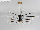 Modern Starburst Hanging Chandelier Light For Living Room - Clear Globe Glass Ceiling Pendant