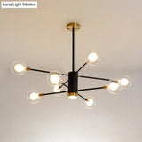 Modern Starburst Hanging Chandelier Light For Living Room - Clear Globe Glass Ceiling Pendant