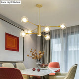 Modern Starburst Hanging Chandelier Light For Living Room - Clear Globe Glass Ceiling Pendant
