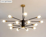 Modern Starburst Hanging Chandelier Light For Living Room - Clear Globe Glass Ceiling Pendant