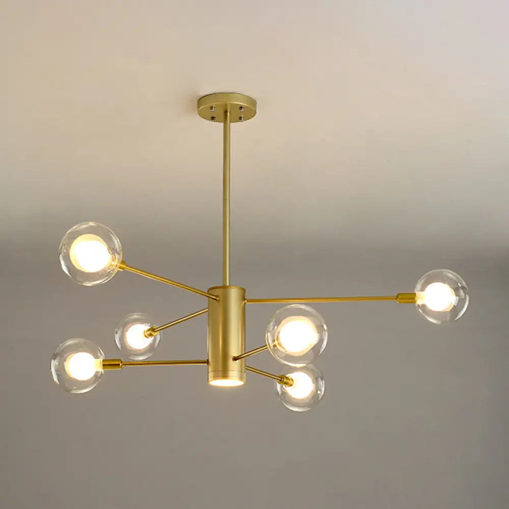 Modern Starburst Hanging Chandelier Light For Living Room - Clear Globe Glass Ceiling Pendant 6 /