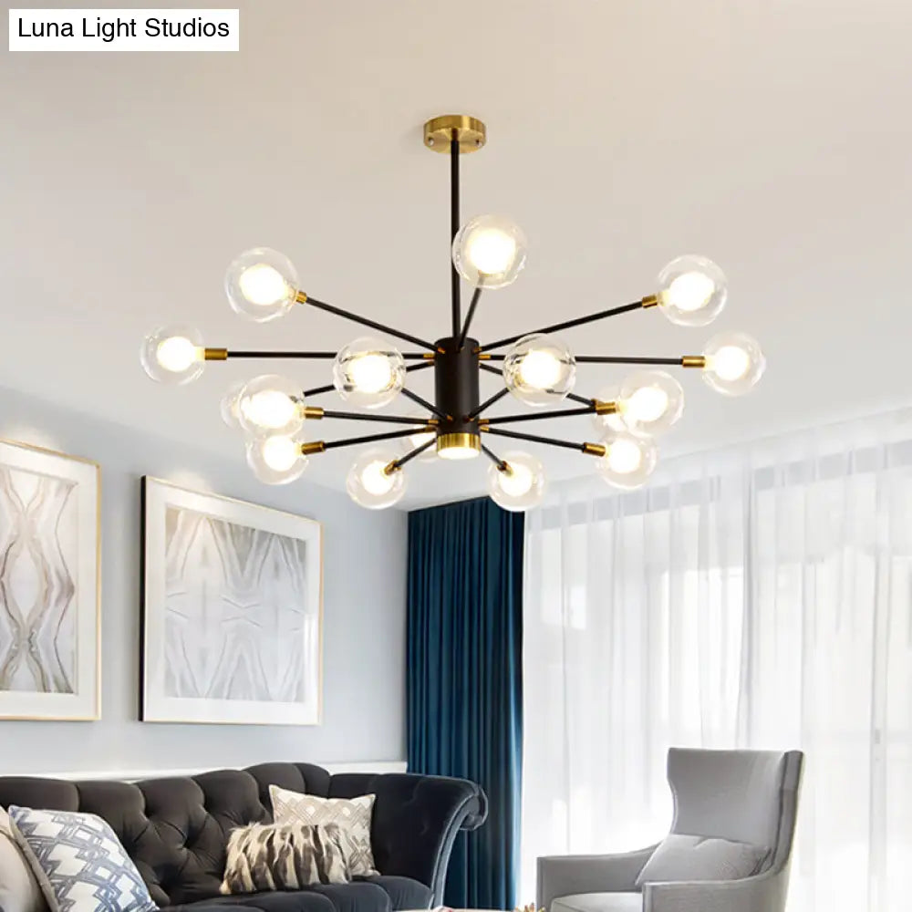 Modern Starburst Hanging Chandelier Light For Living Room - Clear Globe Glass Ceiling Pendant
