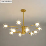 Modern Starburst Hanging Chandelier Light For Living Room - Clear Globe Glass Ceiling Pendant