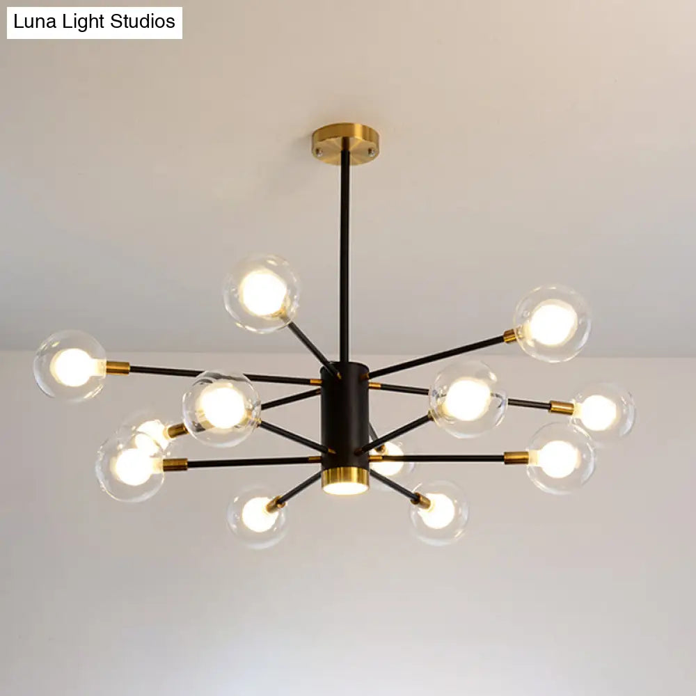 Modern Starburst Hanging Chandelier Light For Living Room - Clear Globe Glass Ceiling Pendant