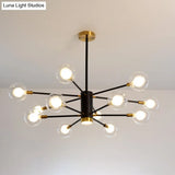 Modern Starburst Hanging Chandelier Light For Living Room - Clear Globe Glass Ceiling Pendant