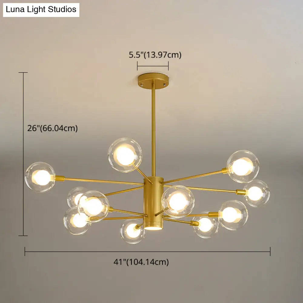 Modern Starburst Hanging Chandelier Light For Living Room - Clear Globe Glass Ceiling Pendant
