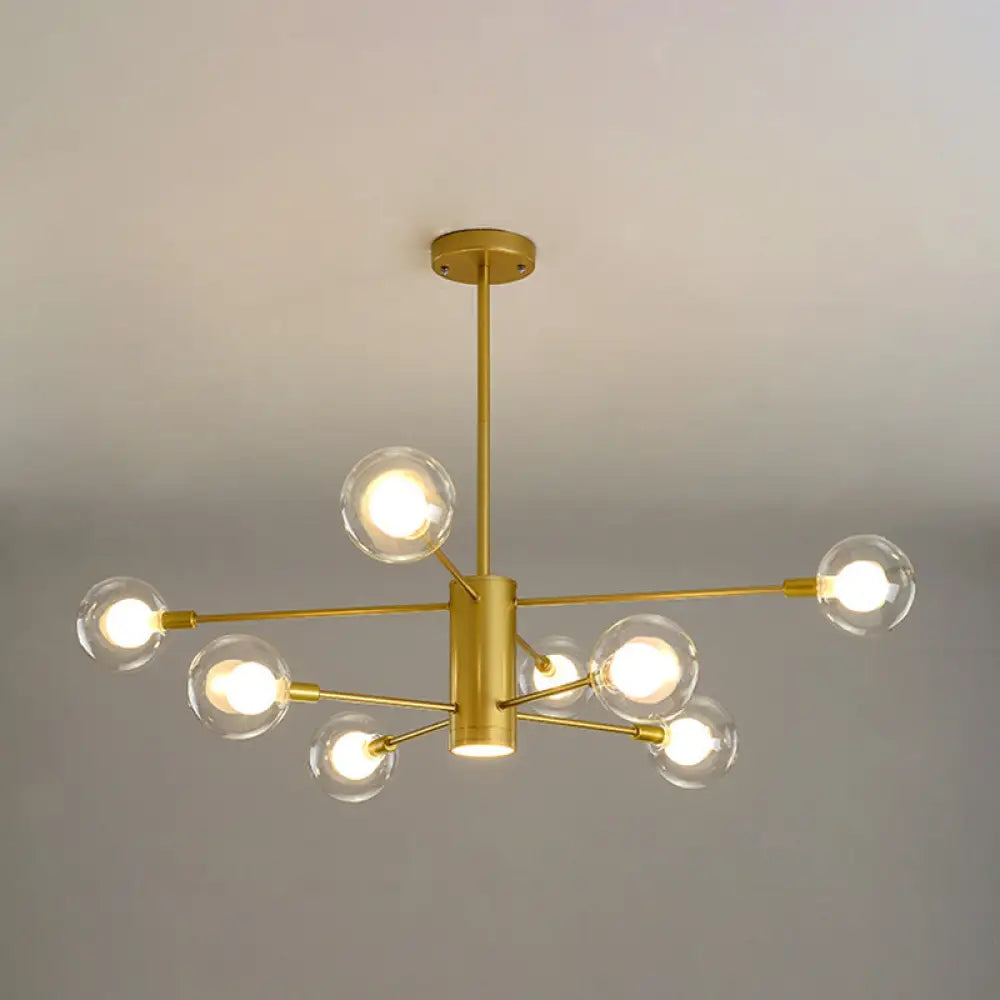 Modern Starburst Hanging Chandelier Light For Living Room - Clear Globe Glass Ceiling Pendant 8 /