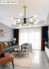 Modern Starburst Hanging Chandelier Light For Living Room - Clear Globe Glass Ceiling Pendant