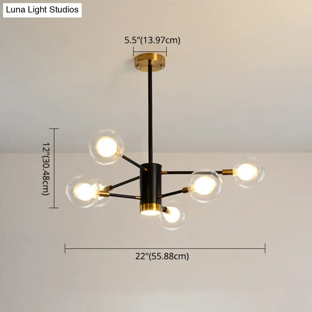 Modern Starburst Hanging Chandelier Light For Living Room - Clear Globe Glass Ceiling Pendant