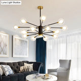 Modern Starburst Hanging Chandelier Light For Living Room - Clear Globe Glass Ceiling Pendant