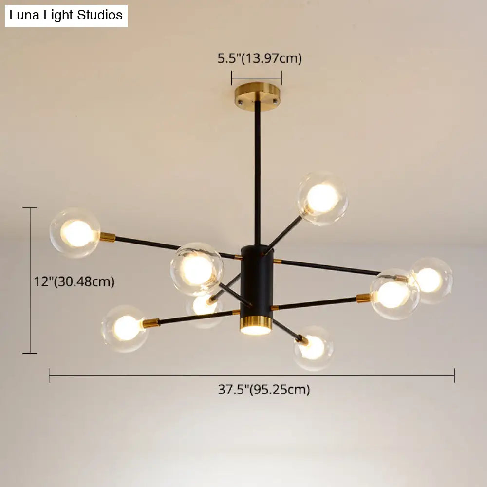 Modern Starburst Hanging Chandelier Light For Living Room - Clear Globe Glass Ceiling Pendant