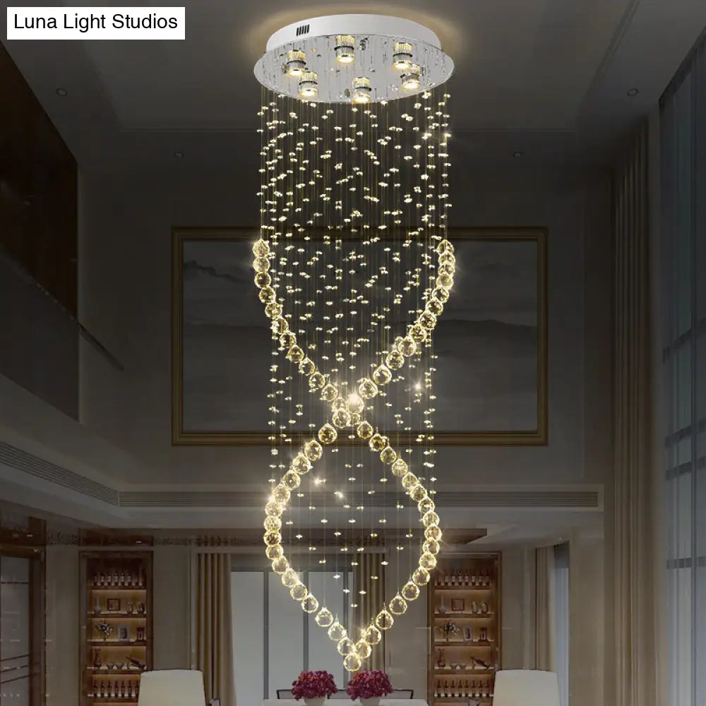 Modern Style 6 - Light Nickel Flushmount Crystal Flush Ceiling Light For Corridor - Spiral Design
