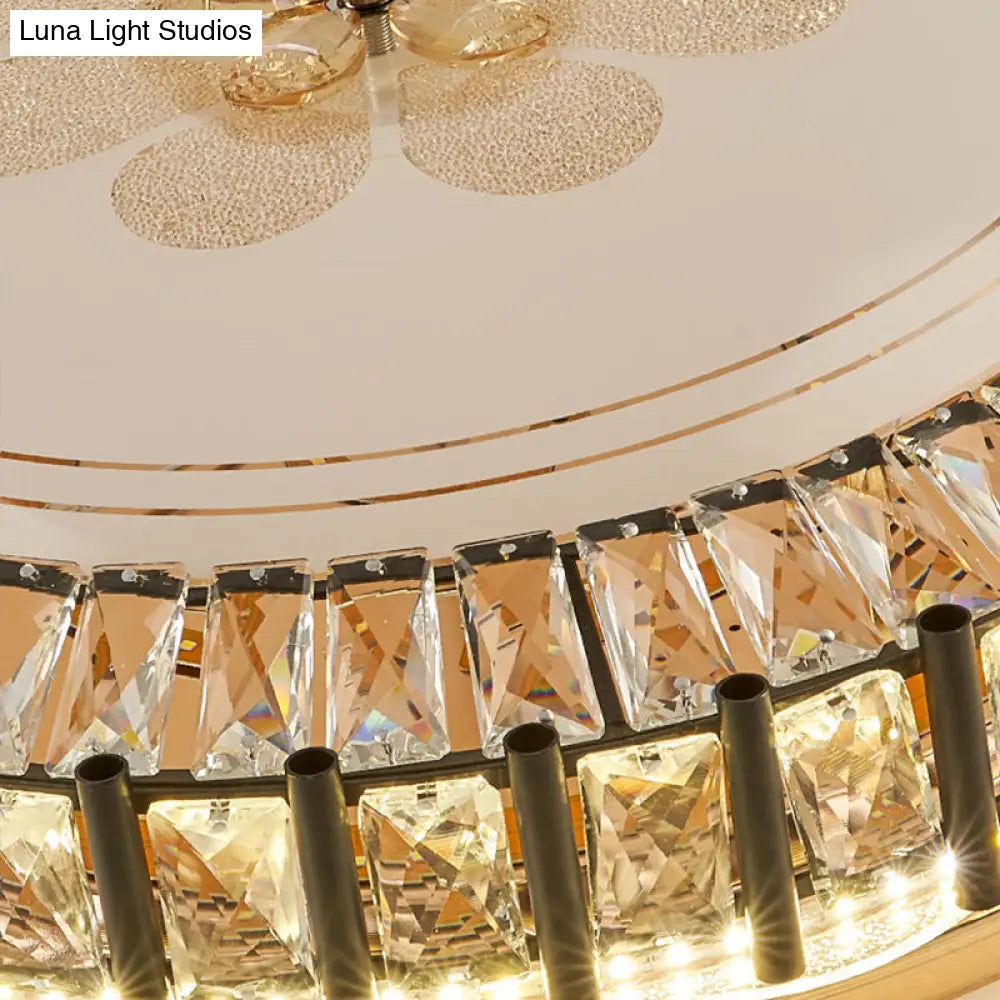 Modern Style Black Gear Ceiling Lamp With Led Faceted K9 Crystal Flush Mount Fixture - 3Rd
