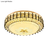 Modern Style Black Gear Ceiling Lamp With Led Faceted K9 Crystal Flush Mount Fixture - 3Rd