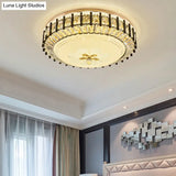 Modern Style Black Gear Ceiling Lamp With Led Faceted K9 Crystal Flush Mount Fixture - 3Rd