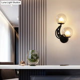 Modern Style Black/Gold Ball Wall Sconce: 2-Light Clear Glass Mount Lamp Kit