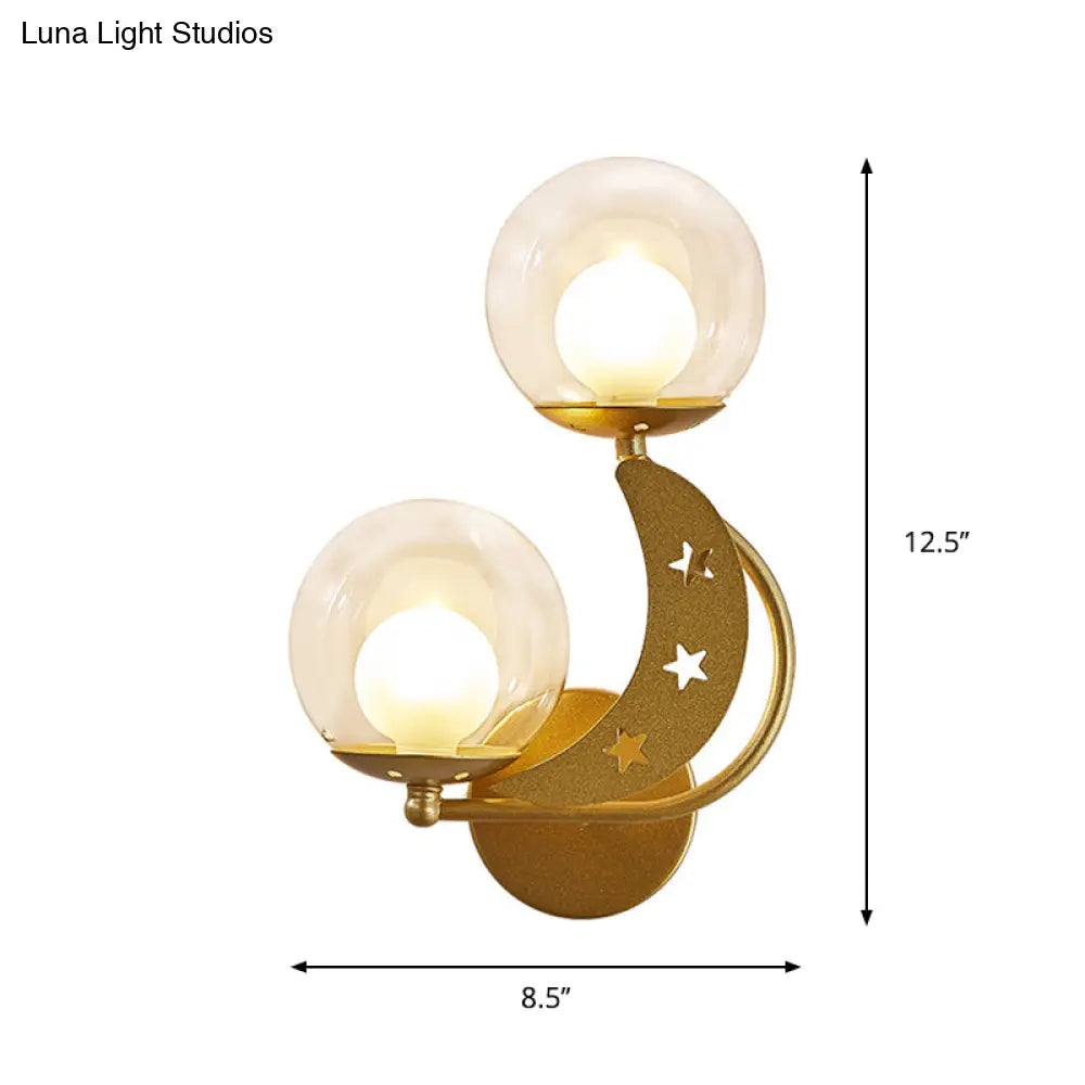 Modern Style Black/Gold Ball Wall Sconce: 2-Light Clear Glass Mount Lamp Kit
